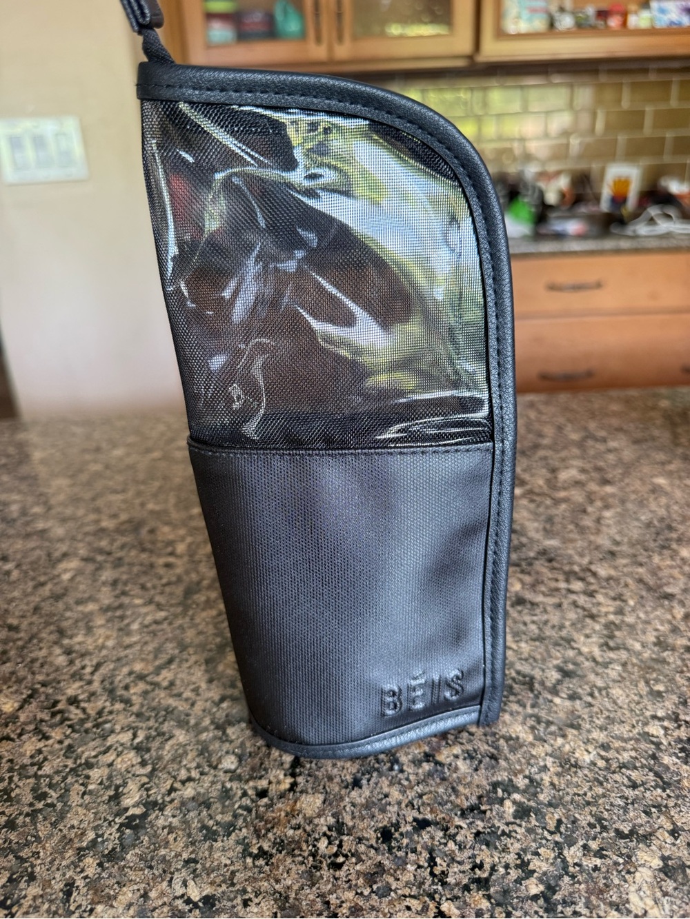 BEIS Black Mesh-Top Toiletry Make Up Brush Stand Up Travel Pouch